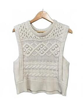 Joe's Jeans Cream Cable Knit Vest Boho Coquette Sleeveless Sweater Top Size M